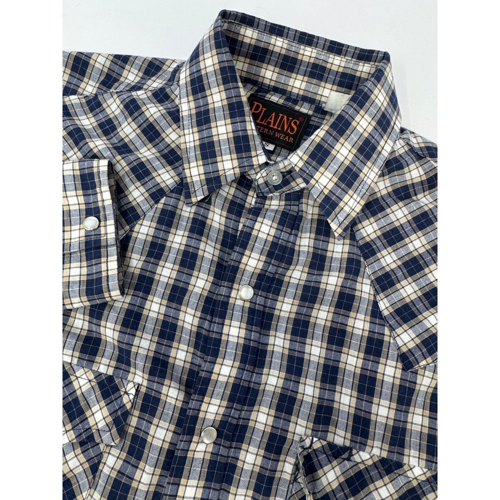 Plains Western Wear Men's Sz Small Blue Plaid Pearl Snap Western Cowboy B9